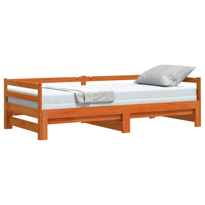 Divano con Letto Estraibile Marrone Cera 80x200cm Massello Pino