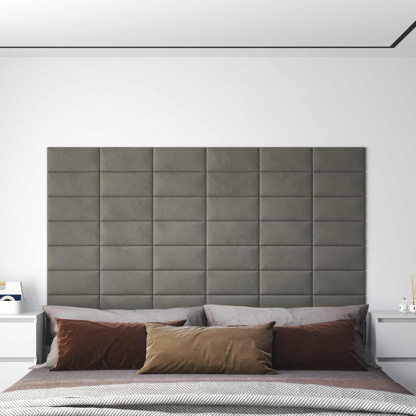 Testiera da Parete 12 pcs Grigio chiaro 30 x 15 cm Velluto