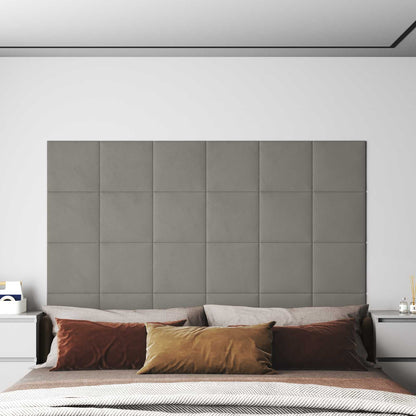 Testiera da Parete 12 pcs Grigio chiaro 30 x 30 cm Velluto