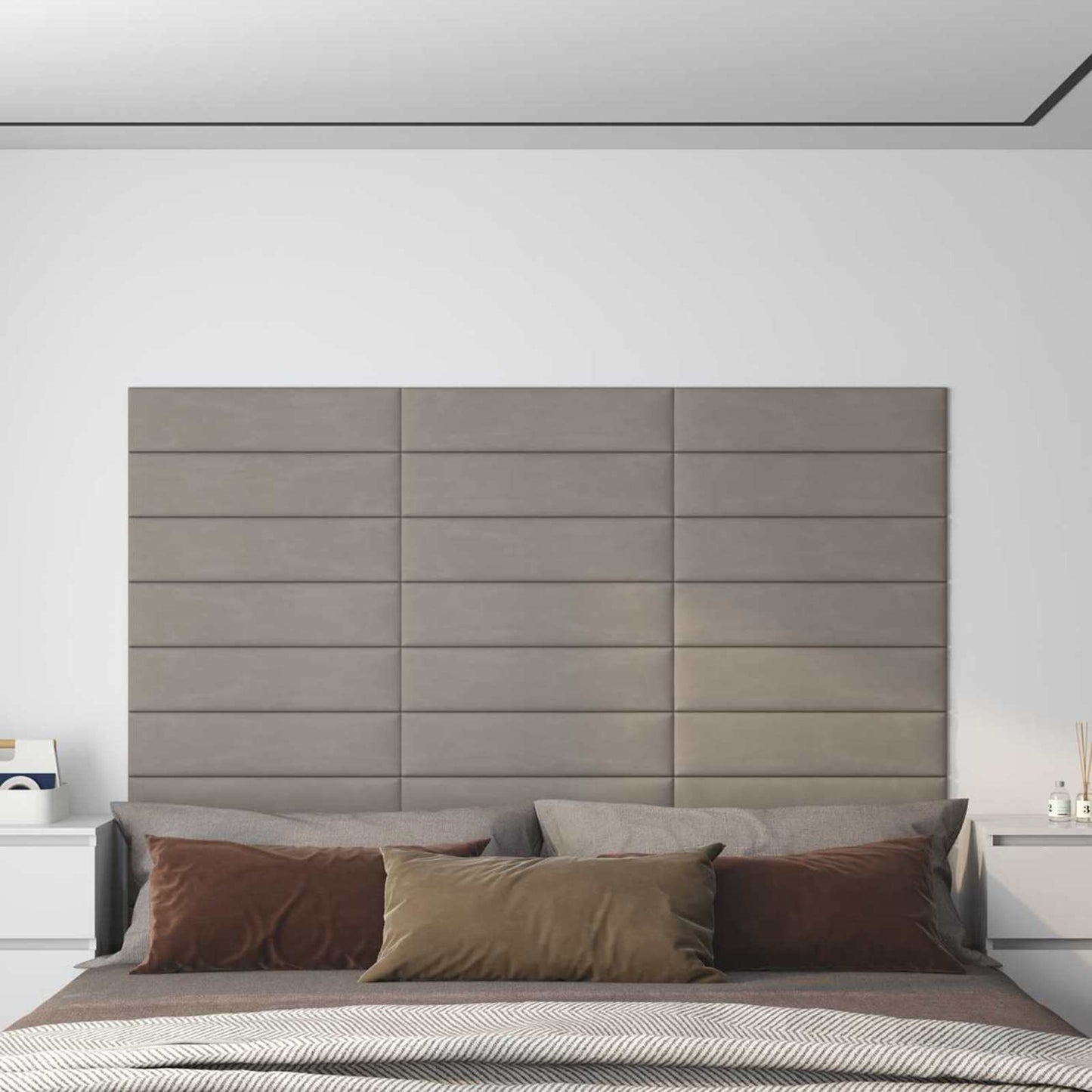 Testiera da Parete 12 pcs Grigio chiaro 60 x 15 cm Velluto