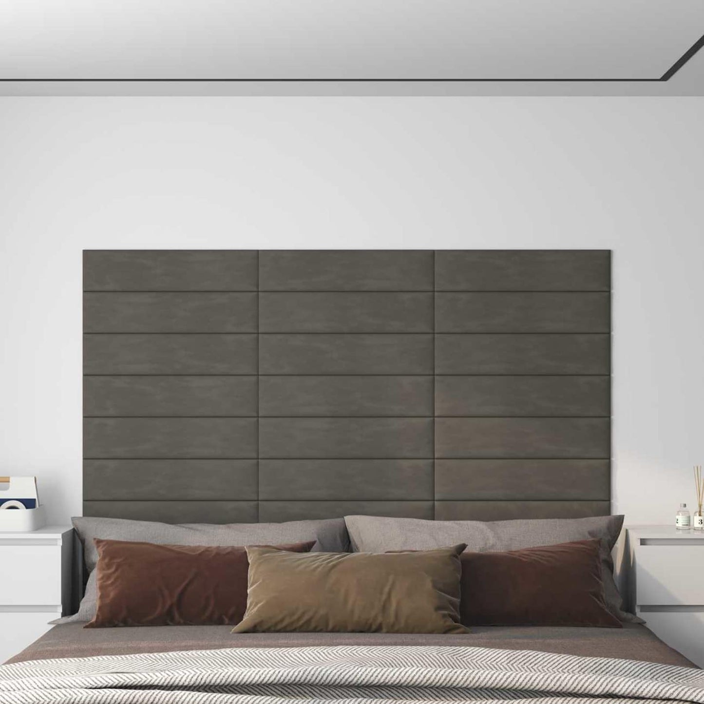 Testiera da Parete 12 pcs Grigio scuro 60 x 15 cm Velluto