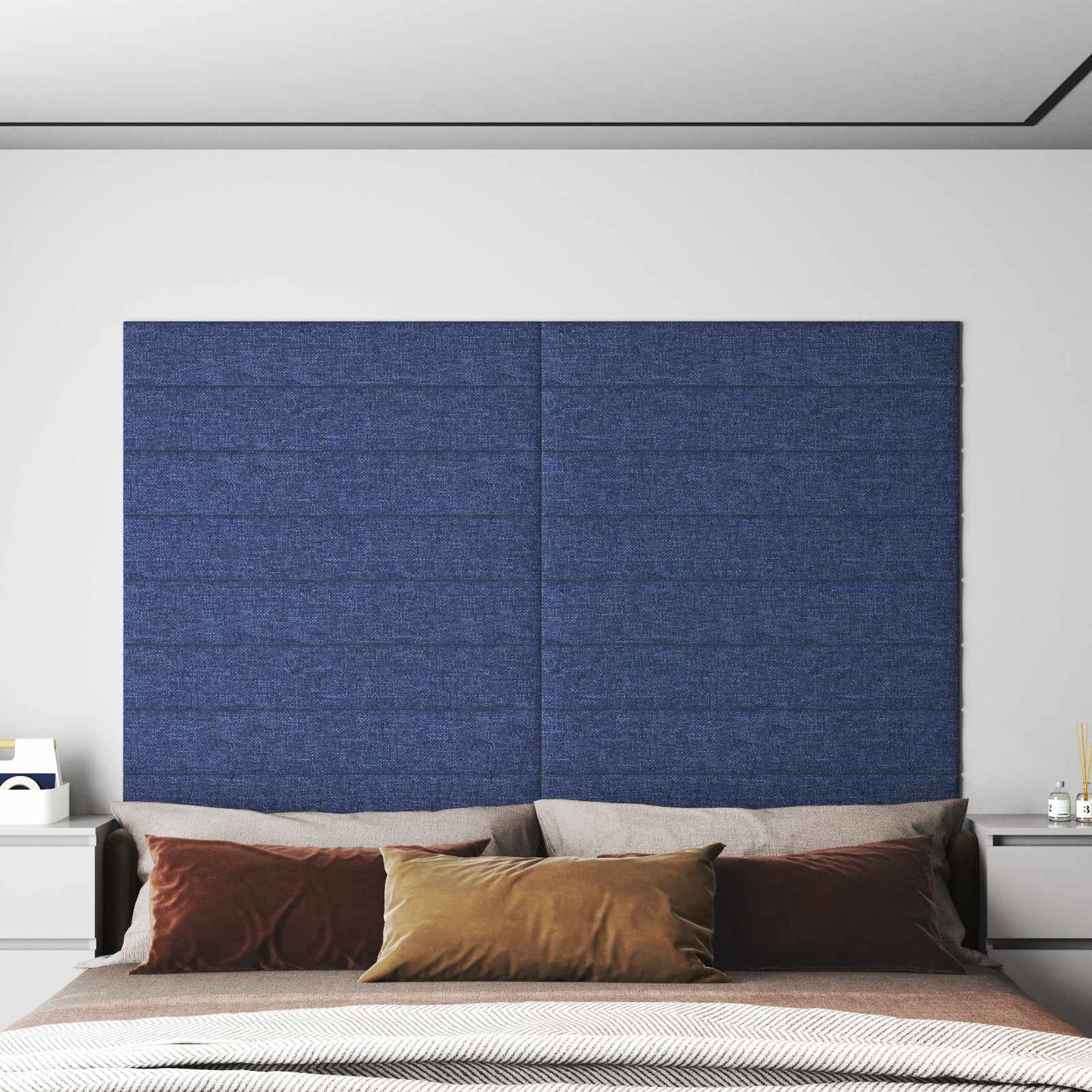 Testiera da Parete 12 pcs Blu 90 x 15 cm Tessuto