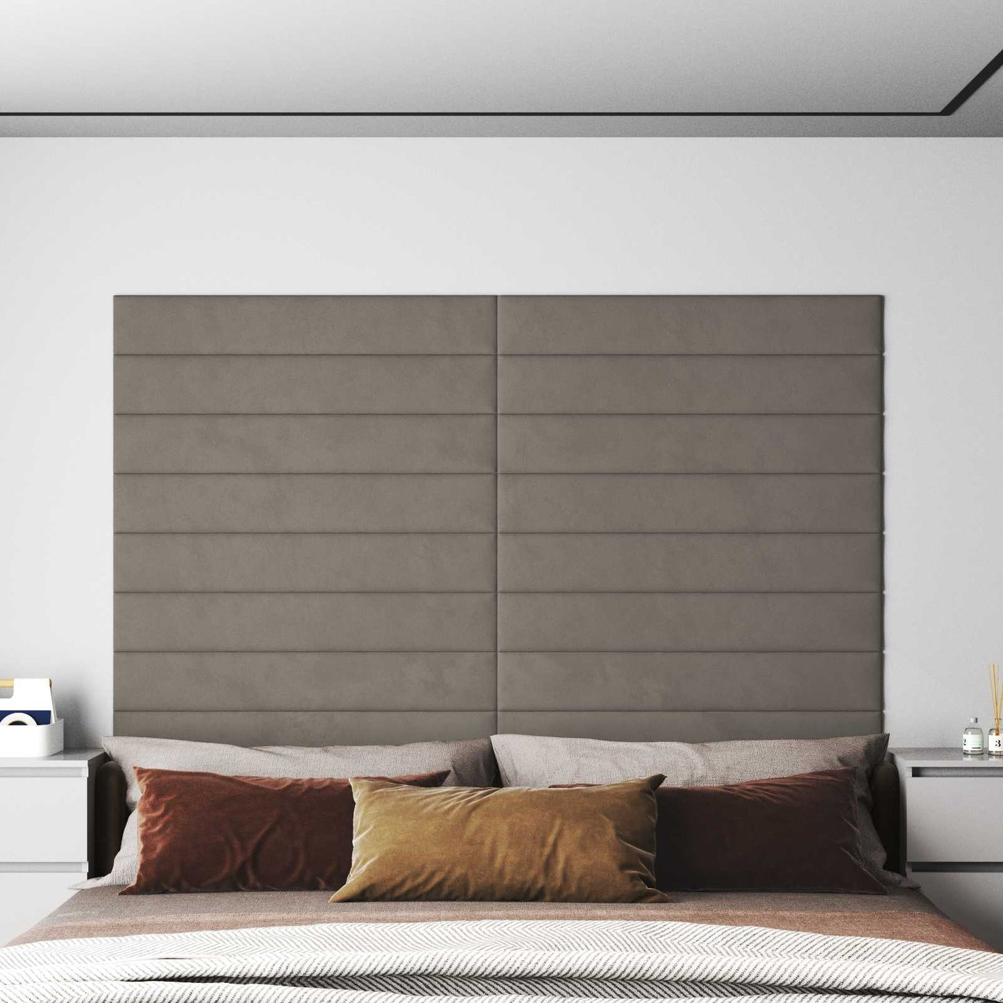 Testiera da Parete 12 pcs Grigio chiaro 90 x 15 cm Velluto