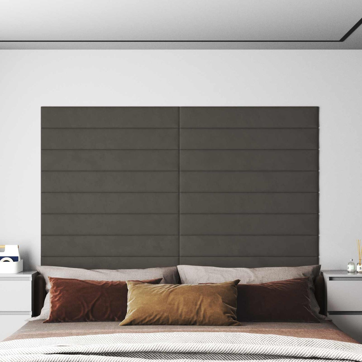 Testiera da Parete 12 pcs Grigio scuro 90 x 15 cm Velluto
