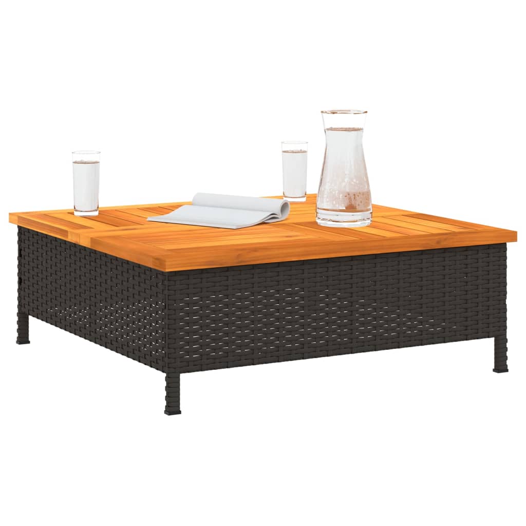 Tavolo da Giardino Nero 70x70x25cm in Rattan e Legno di Acacia