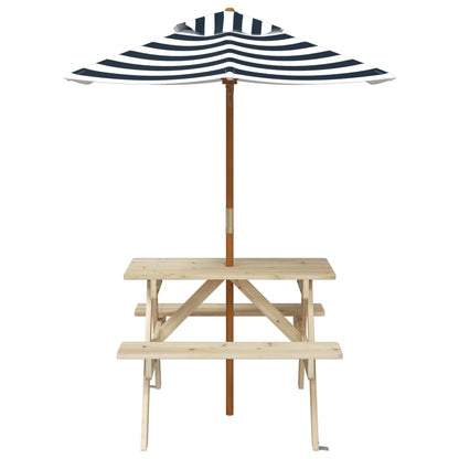Tavolo da Picnic per 4 Bambini con Ombrellone Legno di Abete