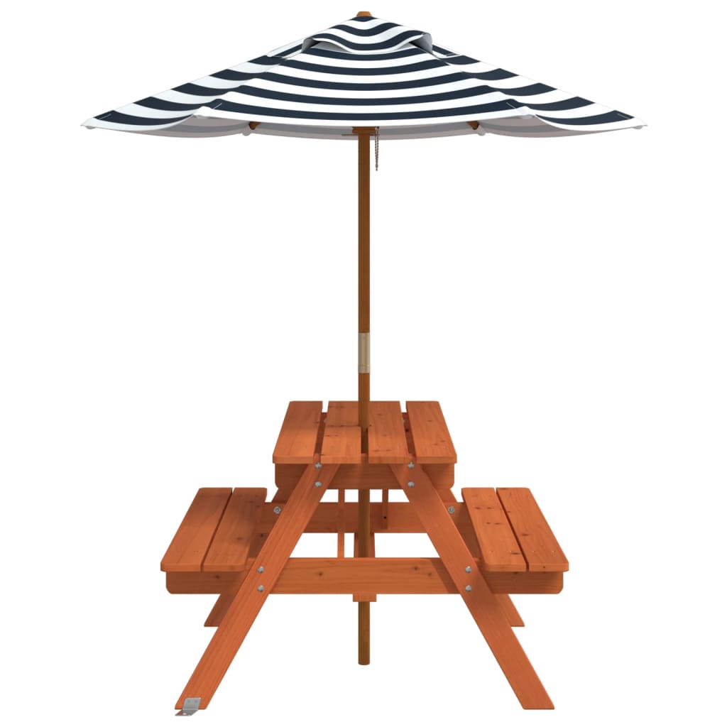 Tavolo da Picnic per 4 Bambini con Ombrellone Legno di Abete