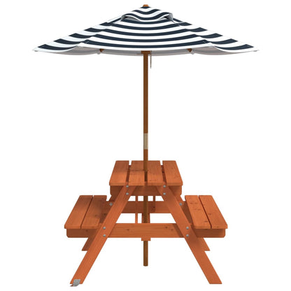 Tavolo da Picnic per 4 Bambini con Ombrellone Legno di Abete