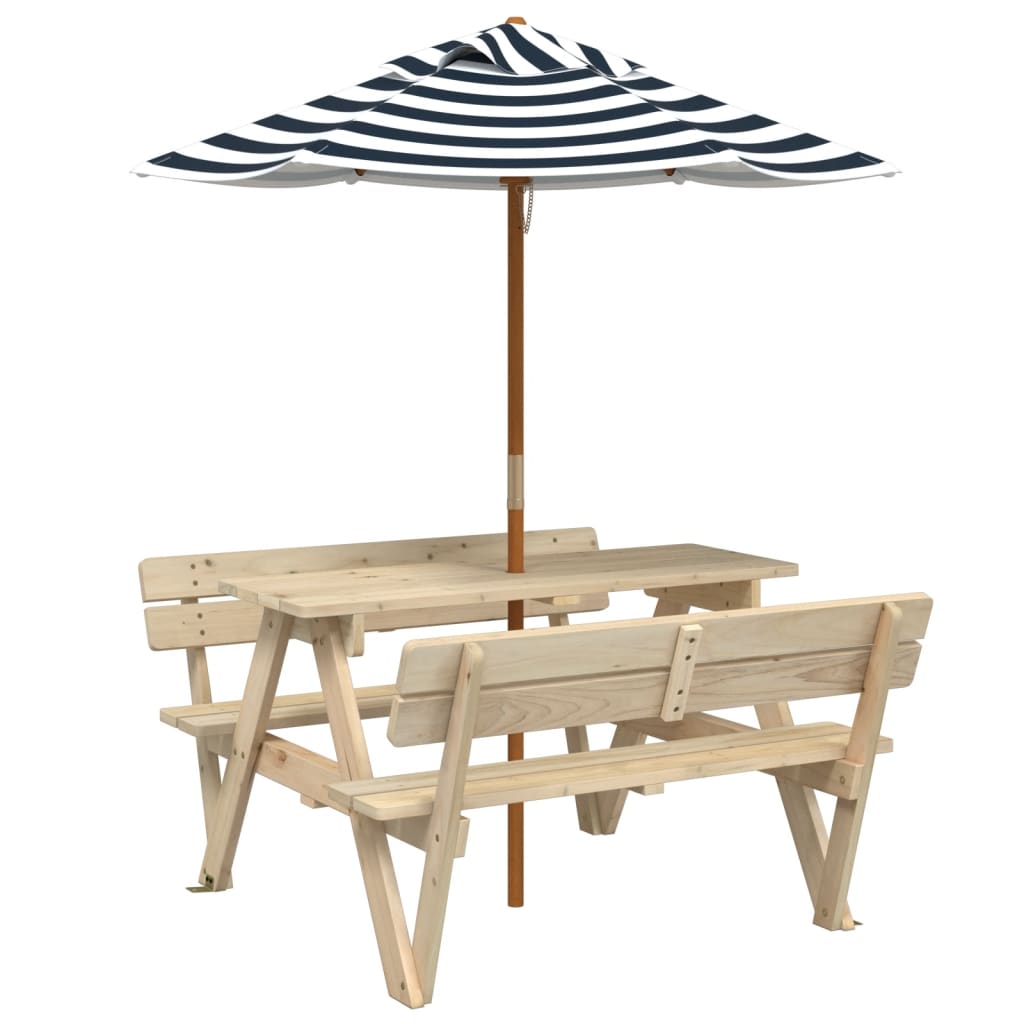 Tavolo da Picnic per 4 Bambini con Ombrellone Legno di Abete