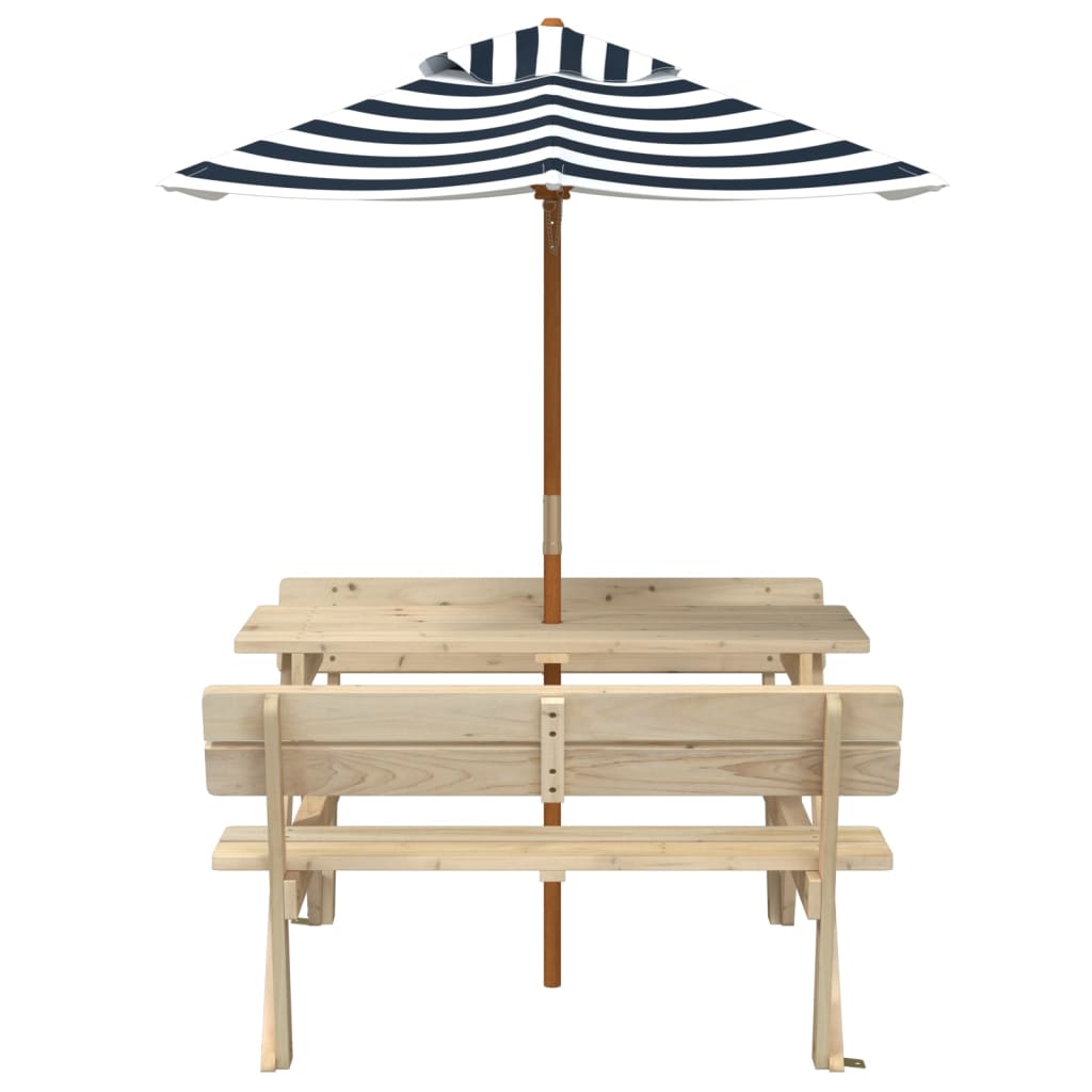 Tavolo da Picnic per 4 Bambini con Ombrellone Legno di Abete