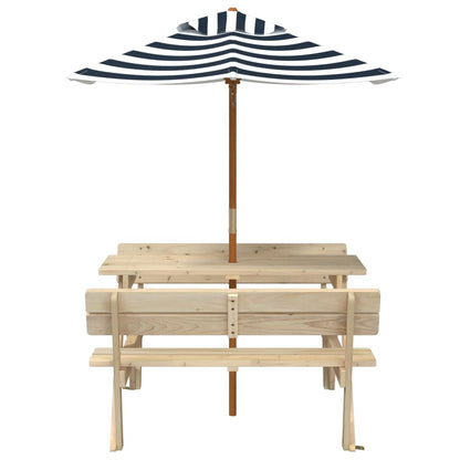 Tavolo da Picnic per 4 Bambini con Ombrellone Legno di Abete