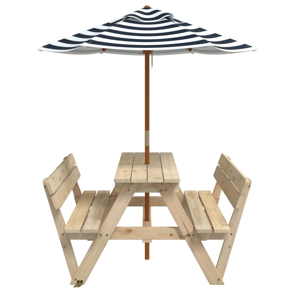 Tavolo da Picnic per 4 Bambini con Ombrellone Legno di Abete
