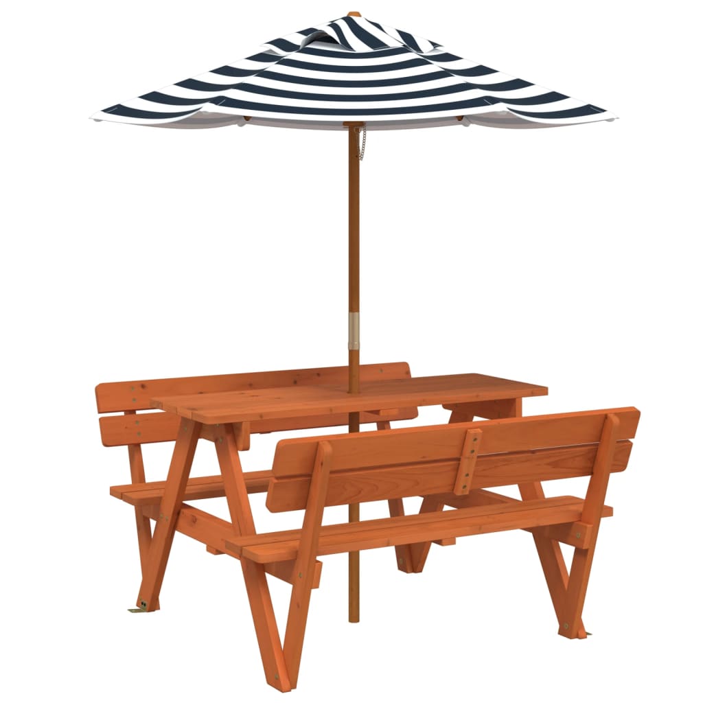 Tavolo da Picnic per 4 Bambini con Ombrellone Legno di Abete