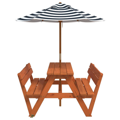 Tavolo da Picnic per 4 Bambini con Ombrellone Legno di Abete