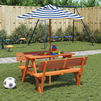 Tavolo da Picnic per 4 Bambini con Ombrellone Legno di Abete
