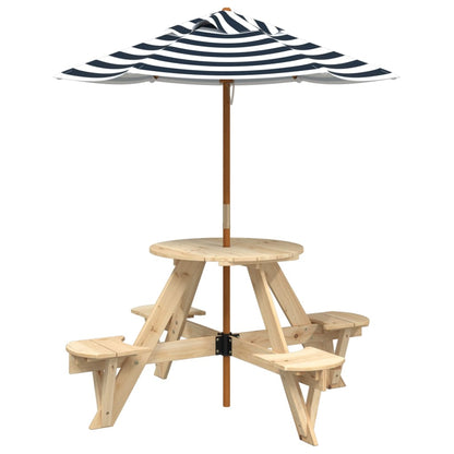 Tavolo Picnic per 4 Bambini con Ombrellone Rotondo Legno Abete