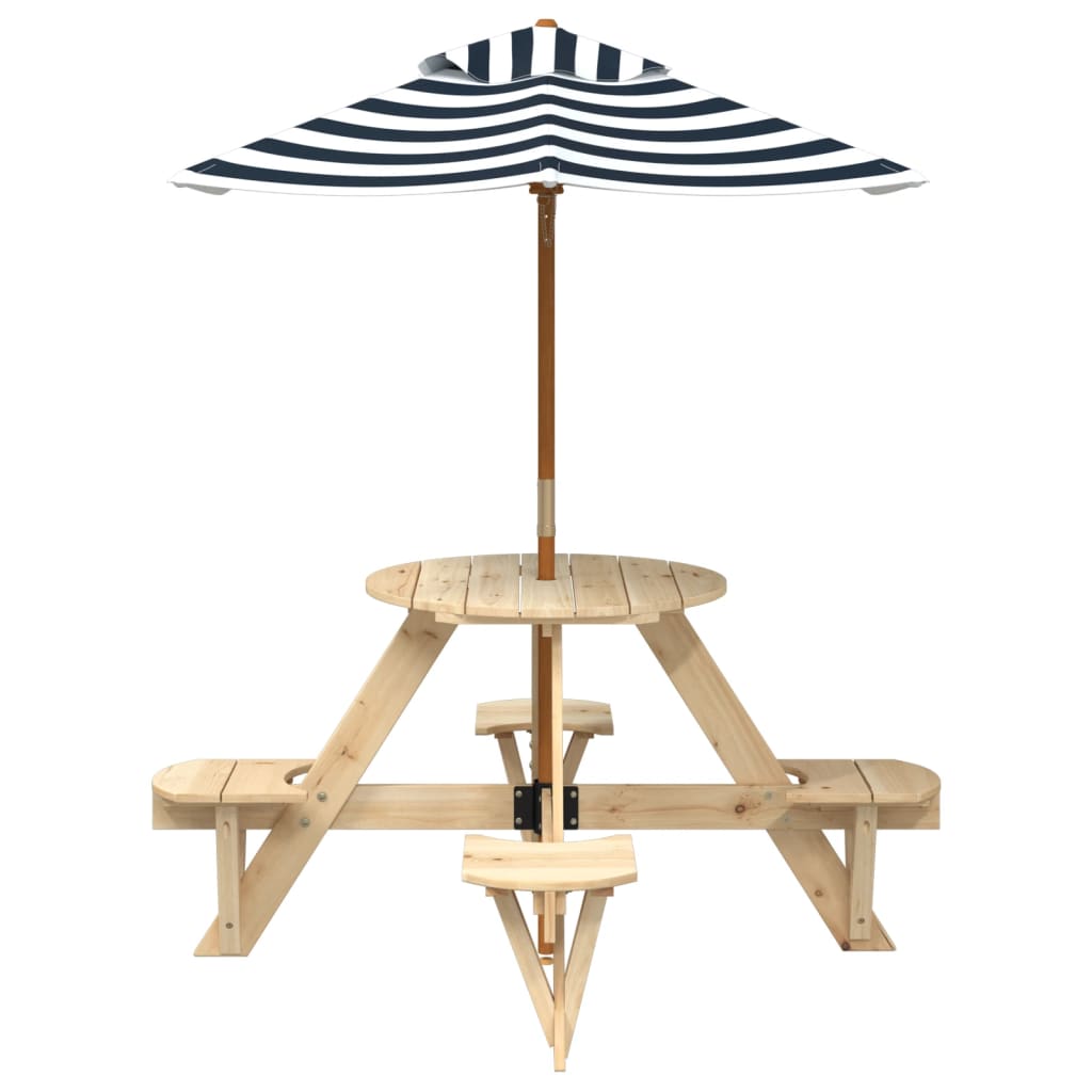 Tavolo Picnic per 4 Bambini con Ombrellone Rotondo Legno Abete