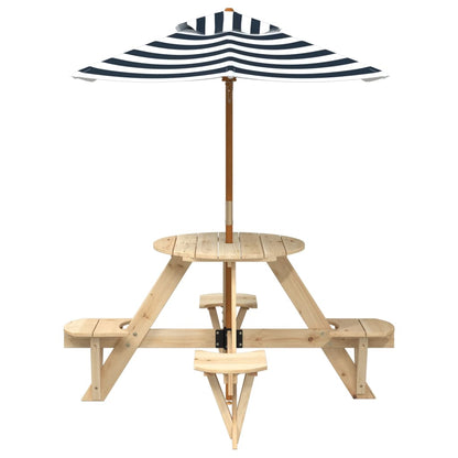 Tavolo Picnic per 4 Bambini con Ombrellone Rotondo Legno Abete