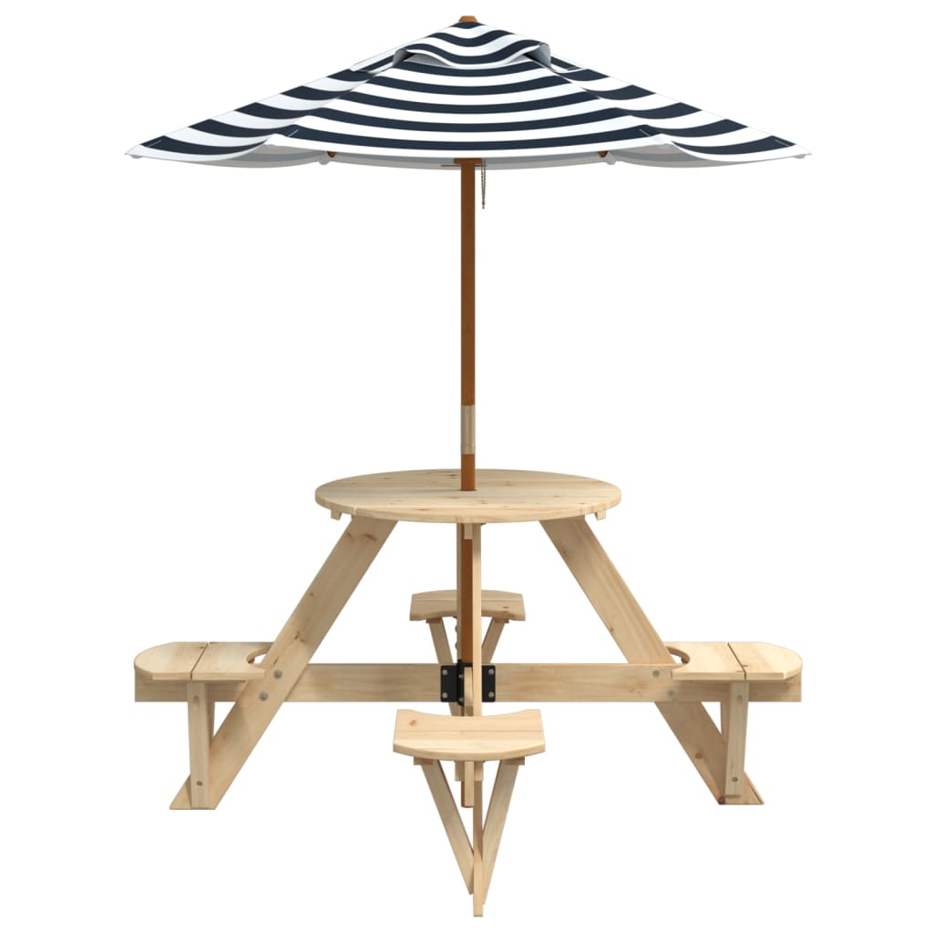 Tavolo Picnic per 4 Bambini con Ombrellone Rotondo Legno Abete