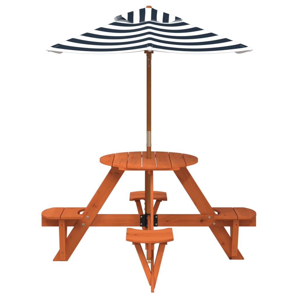 Tavolo Picnic per 4 Bambini con Ombrellone Rotondo Legno Abete