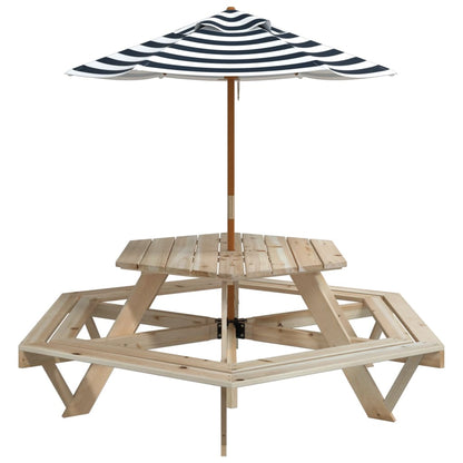 Tavolo Picnic per 6 Bambini con Ombrellone Esagono Legno Abete