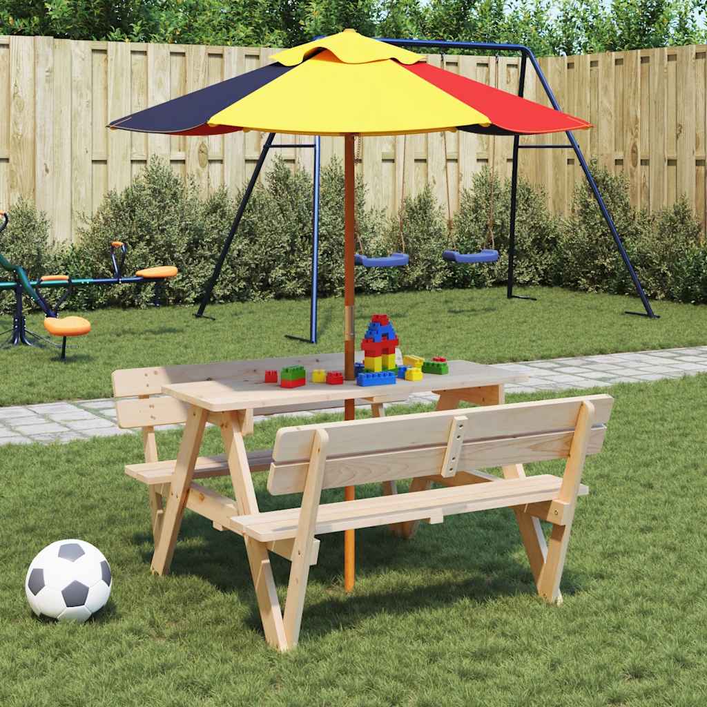 Tavolo da Picnic per 4 Bambini con Foro Ombrellone Legno Abete
