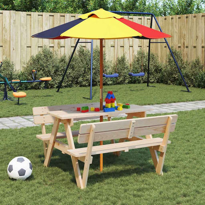 Tavolo da Picnic per 4 Bambini con Foro Ombrellone Legno Abete