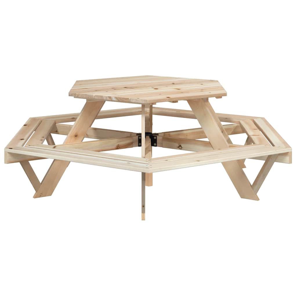 Tavolo da Picnic per 6 Bambini con Panche Esagonale Legno Abete