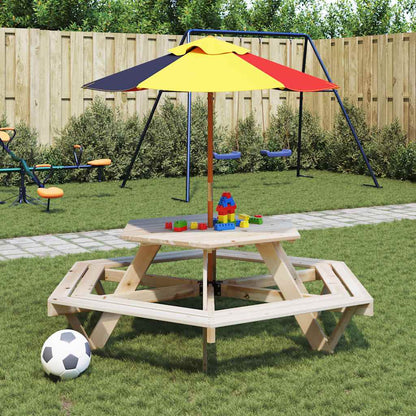 Tavolo da Picnic per 6 Bambini con Panche Esagonale Legno Abete