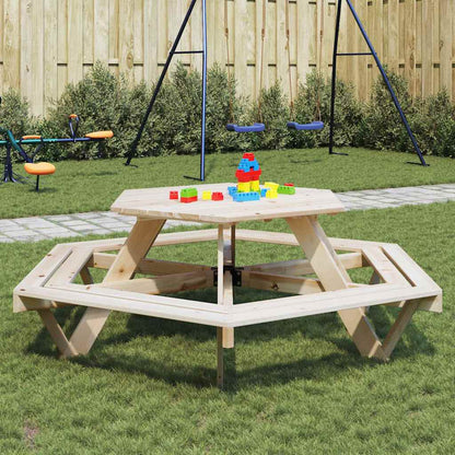 Tavolo da Picnic per 6 Bambini con Panche Esagonale Legno Abete