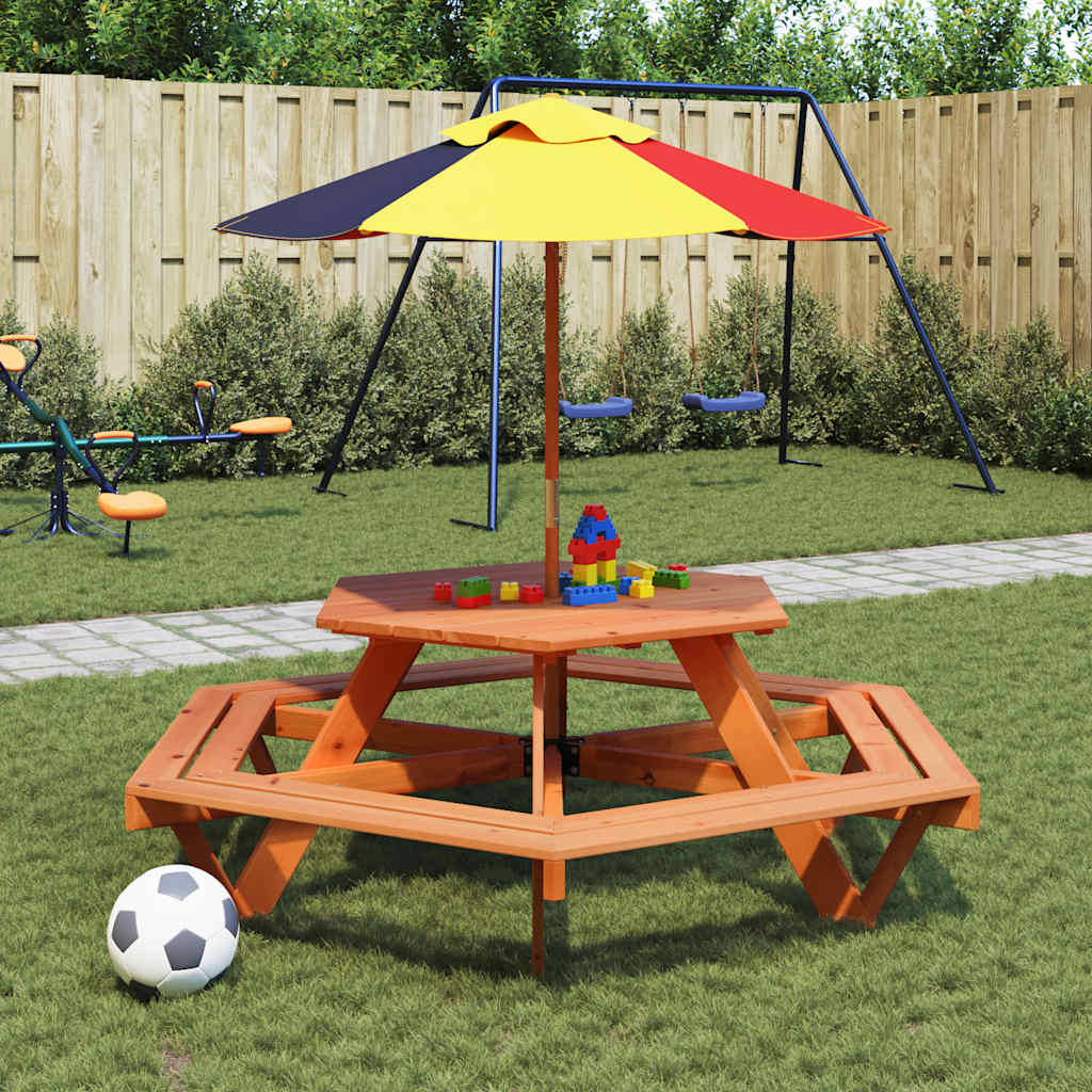 Tavolo da Picnic per 6 Bambini con Panche Esagonale Legno Abete