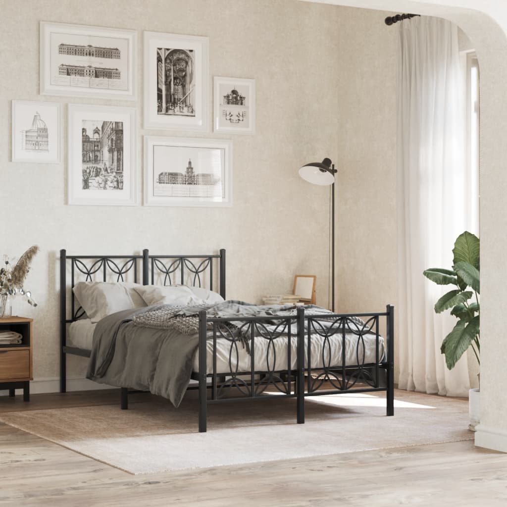 Giroletto con Testiera e Pediera Metallo Nero 120x190 cm