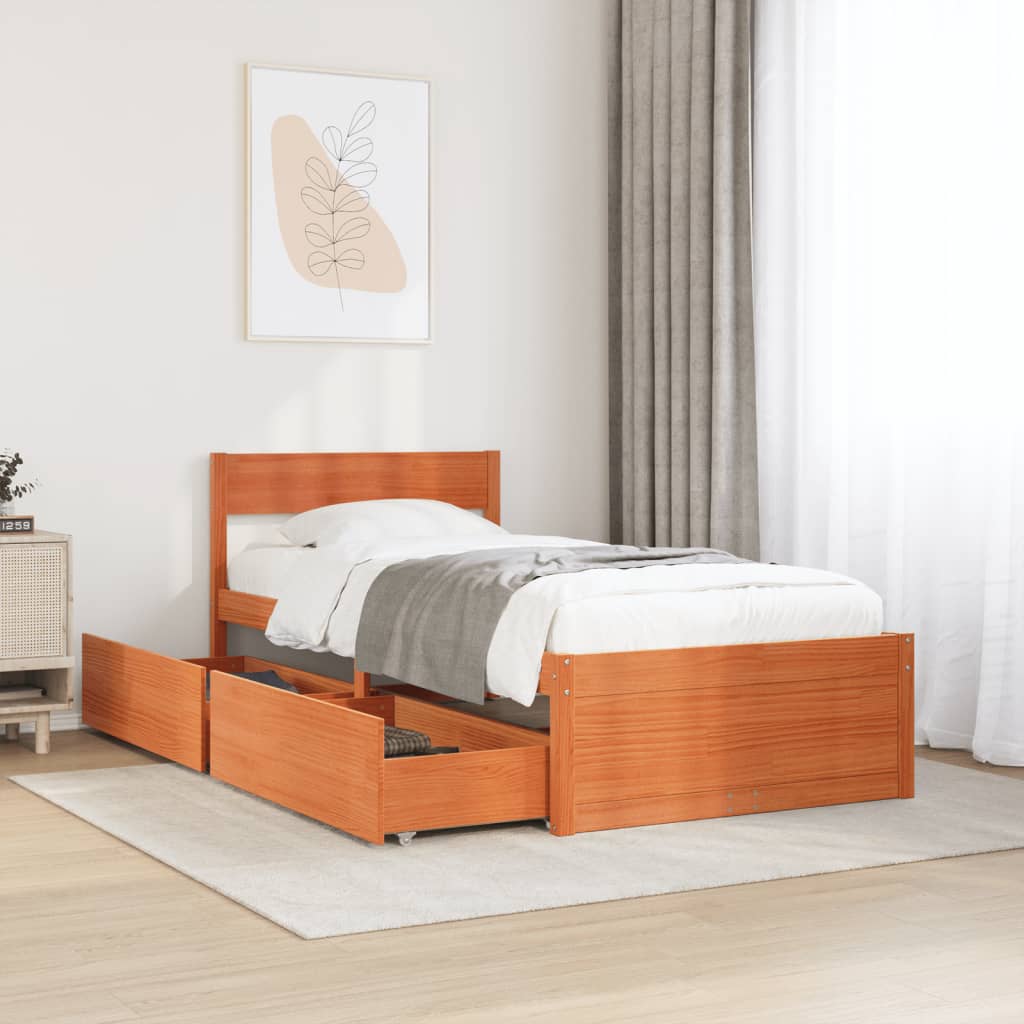 Letto senza Materasso Marrone Cera 90x200 cm Legno di Pino