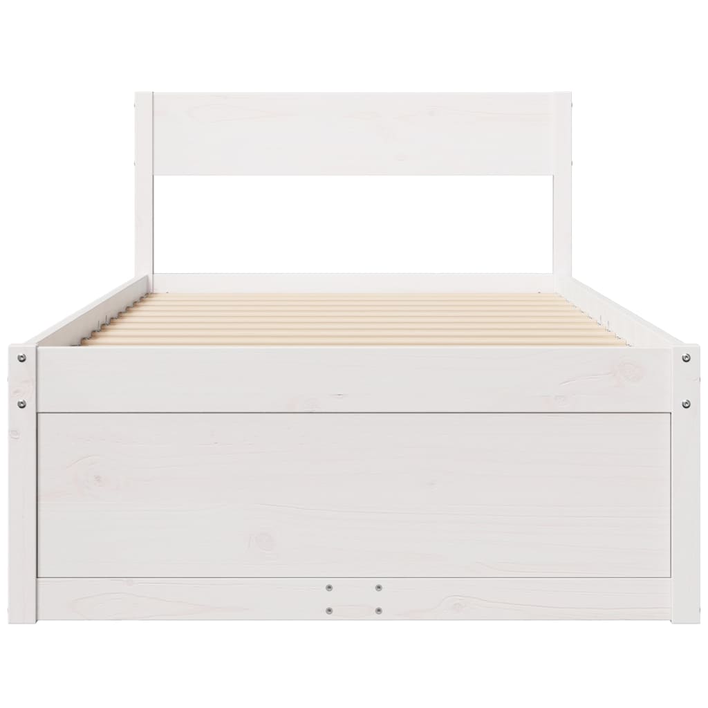 Letto senza Materasso Bianco 75x190 in Legno Massello di Pino