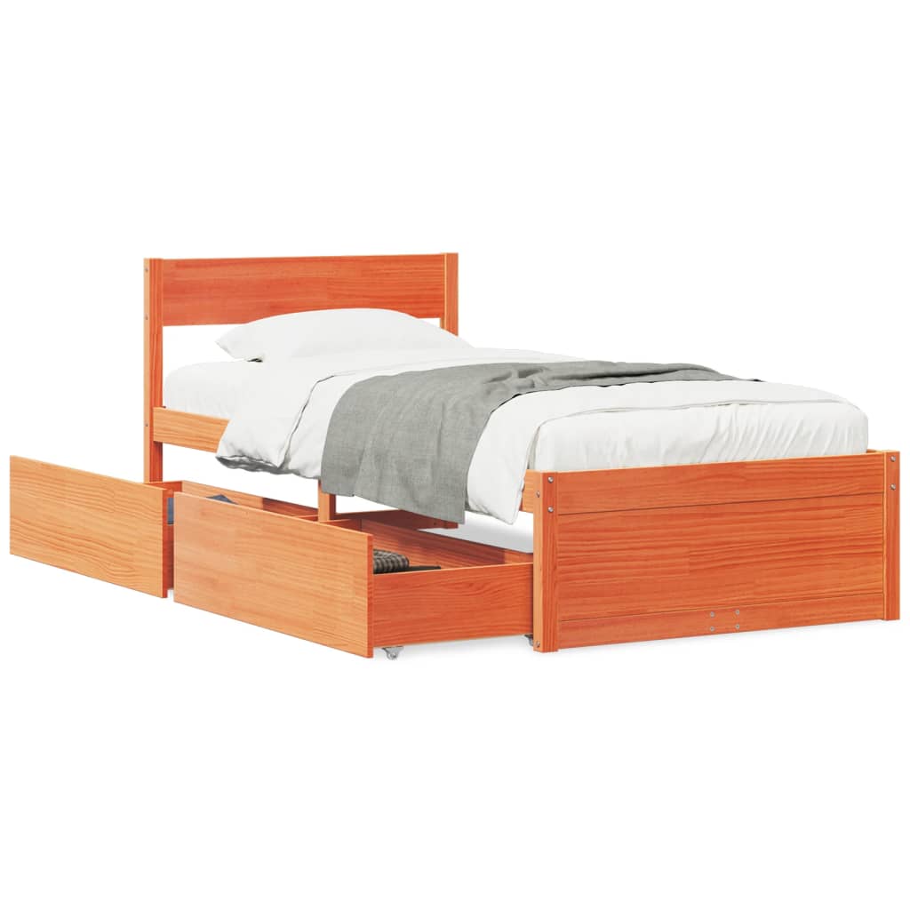 Letto senza Materasso Marrone Cera 75x190 cm in Legno di Pino
