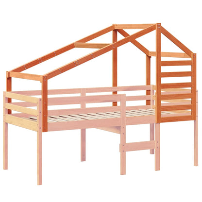 Tetto Letto Bambini Marrone Cera 198x97x113 Legno Massello Pino