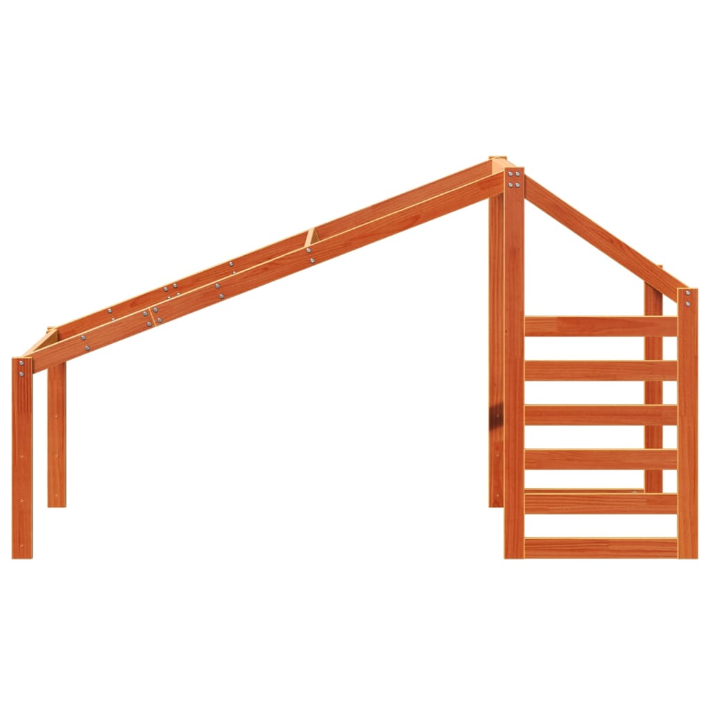 Tetto Letto Bambini Marrone Cera 198x97x113 Legno Massello Pino