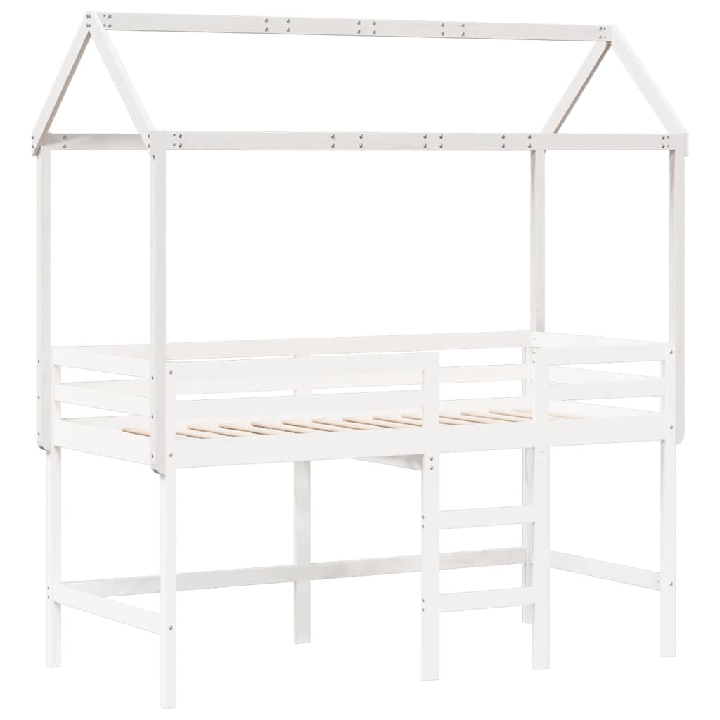 Tetto Letto Bambini Bianco 217x95,5x159 cm Legno Massello Pino