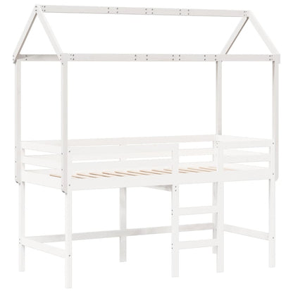 Tetto Letto Bambini Bianco 217x95,5x159 cm Legno Massello Pino