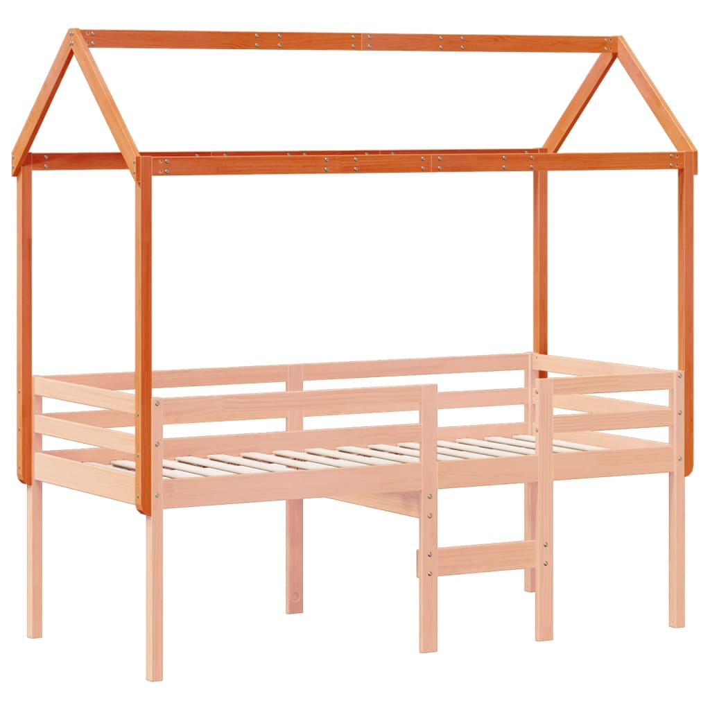 Tetto Letto Bambini Marrone Cera 217x95,5x159 cm Massello Pino