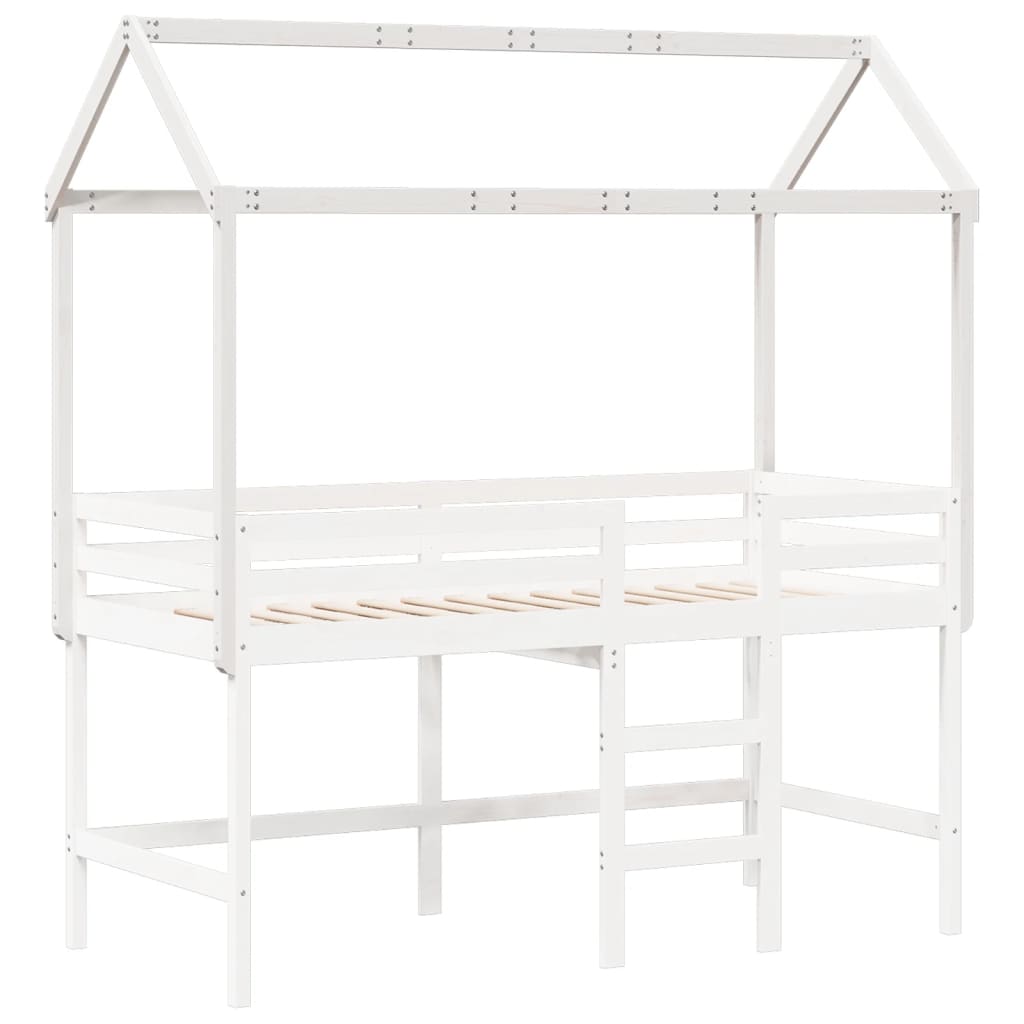 Tetto Letto Bambini Bianco 207x95,5x159 cm Legno Massello Pino