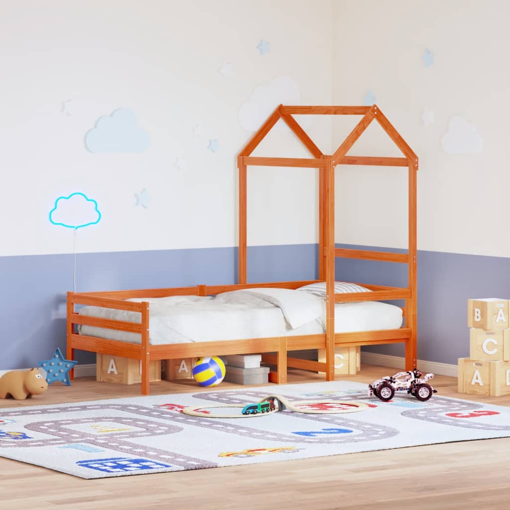 Tetto Letto Bambini Marrone Cera 98x70x176,5 cm Massello Pino