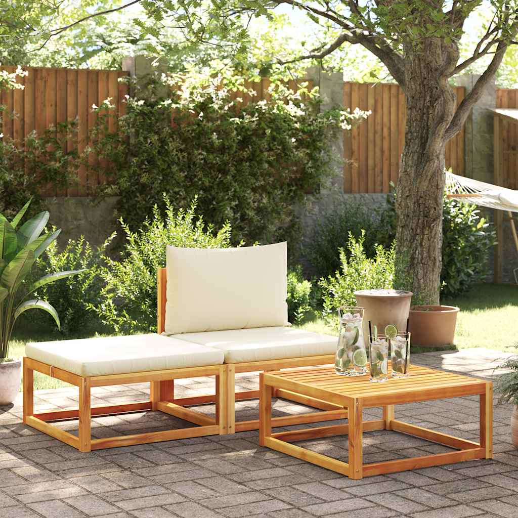 Set di divani da giardino 3 pezzi con cuscini in legno di acacia e corda