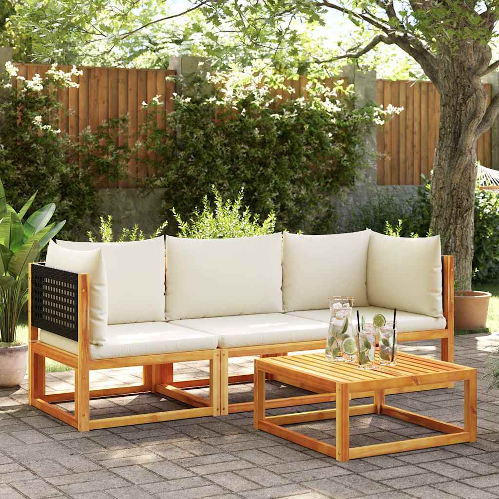 Divano da giardino angolare con cuscini in legno di acacia e rattan