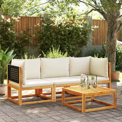 Divano da giardino angolare con cuscini in legno di acacia e rattan