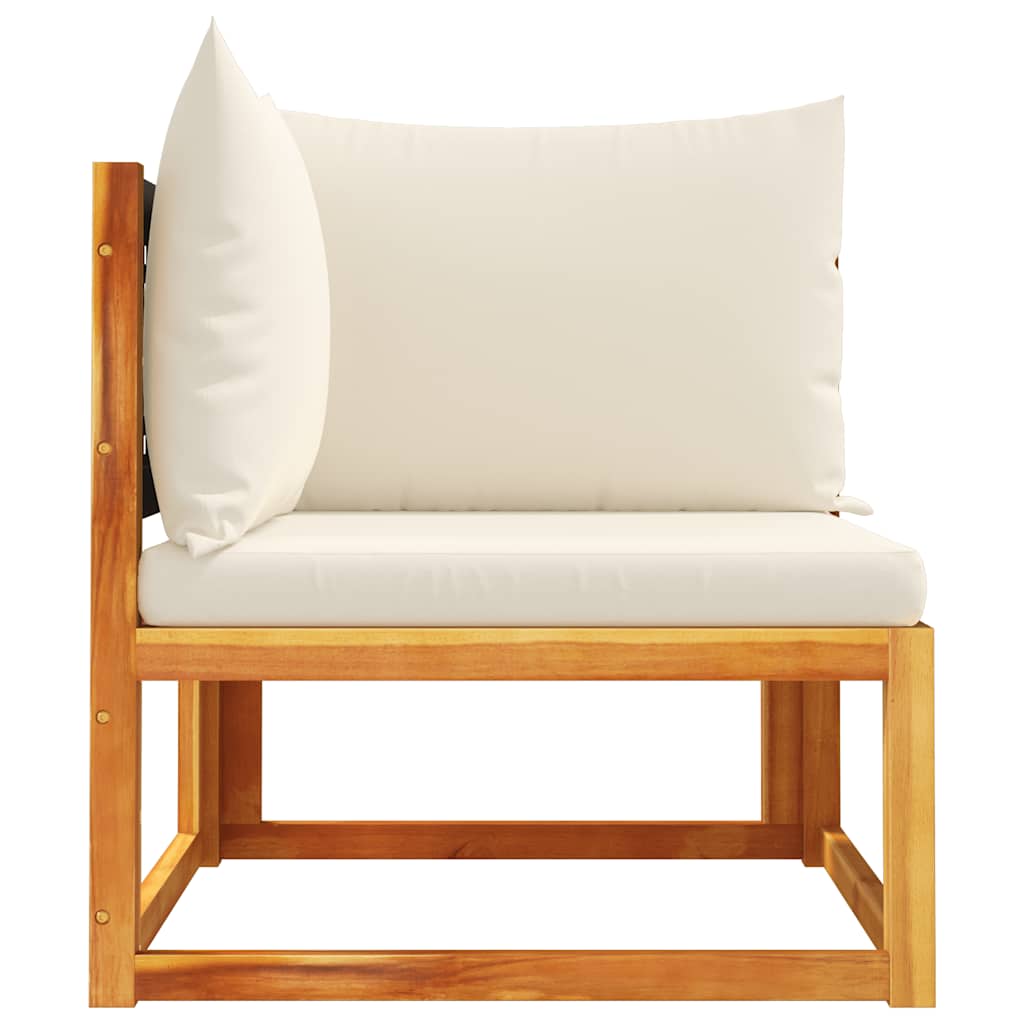 Divano da giardino angolare con cuscini in legno di acacia e rattan