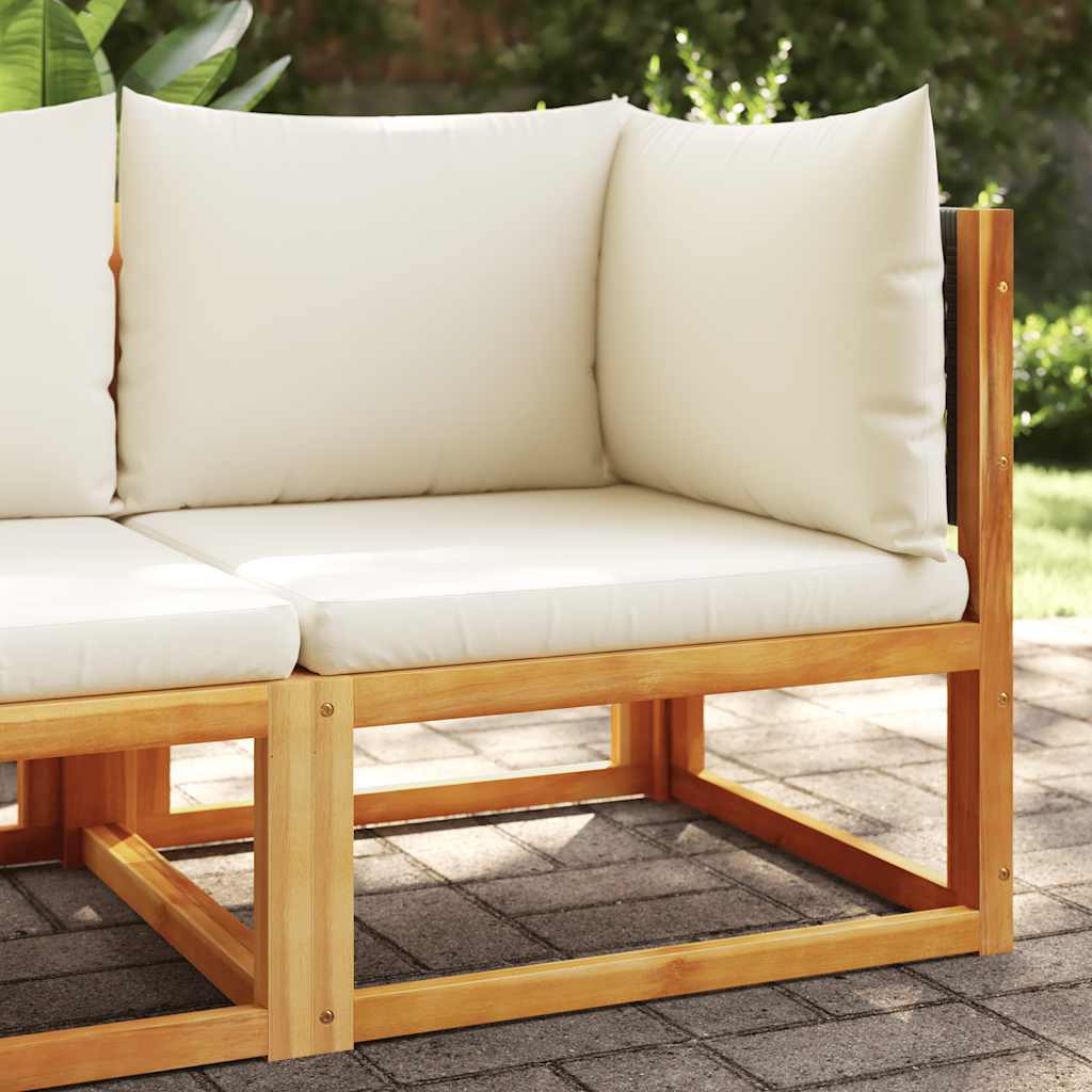 Divano da giardino angolare con cuscini in legno di acacia e rattan