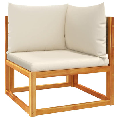 Divano da giardino angolare con cuscini in legno di acacia e rattan