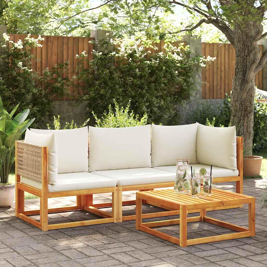 Divano da giardino angolare con cuscini in legno di acacia e rattan