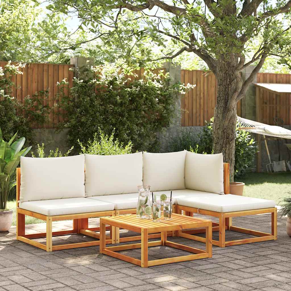 Divano da giardino senza braccioli con cuscini in legno di acacia e rattan
